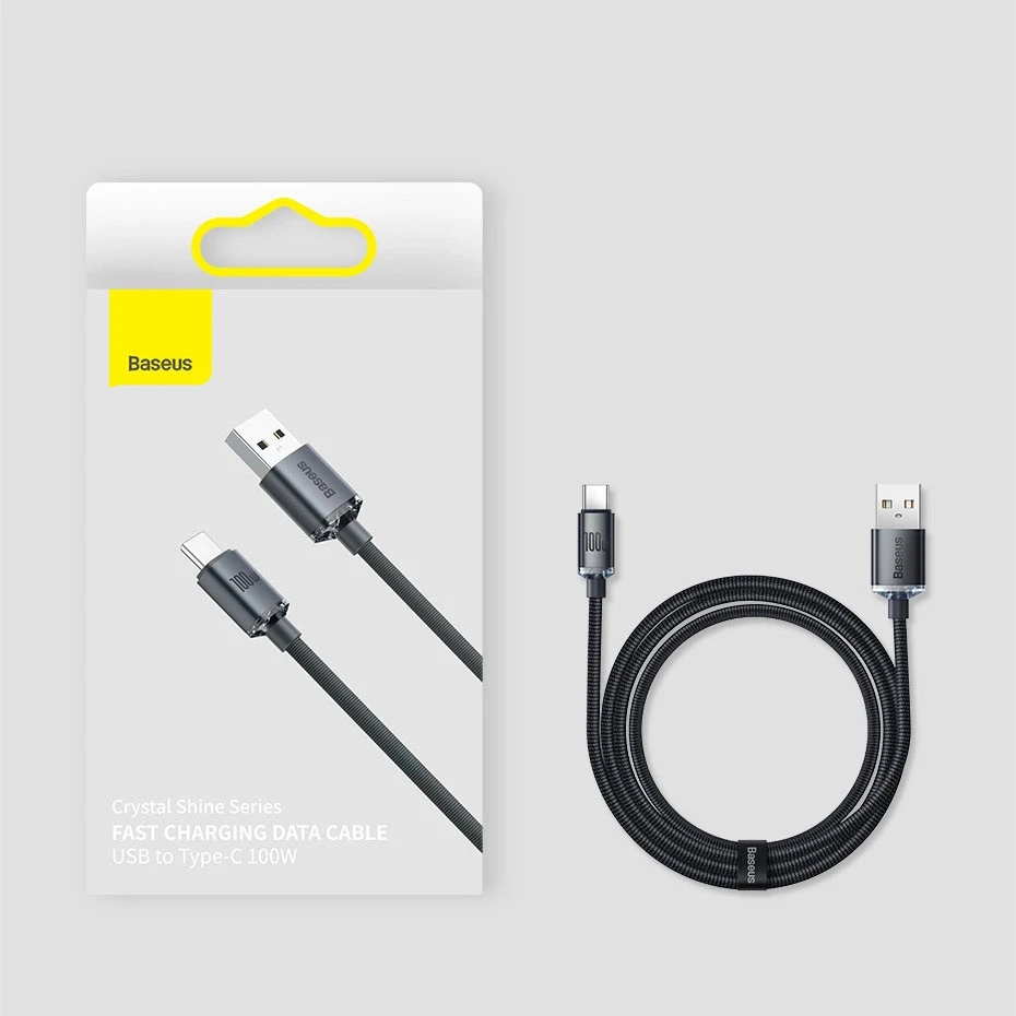 Baseus Crystal USB-USB-C laidas, 100W, 2m - juodas