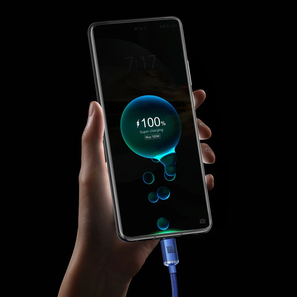 Baseus Crystal USB-USB-C laidas, 100W, 2m - juodas
