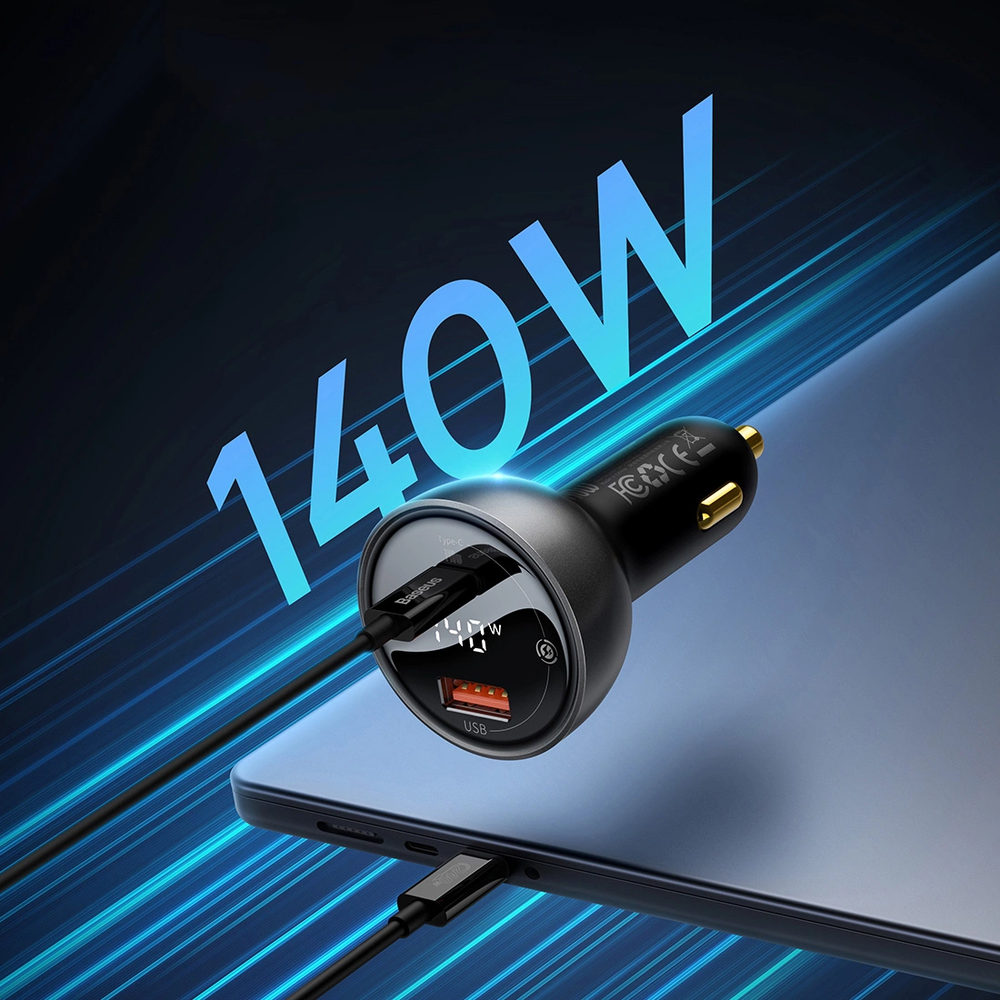 Automobilinis įkroviklis Baseus Superme USB USB-C 140W - juodas