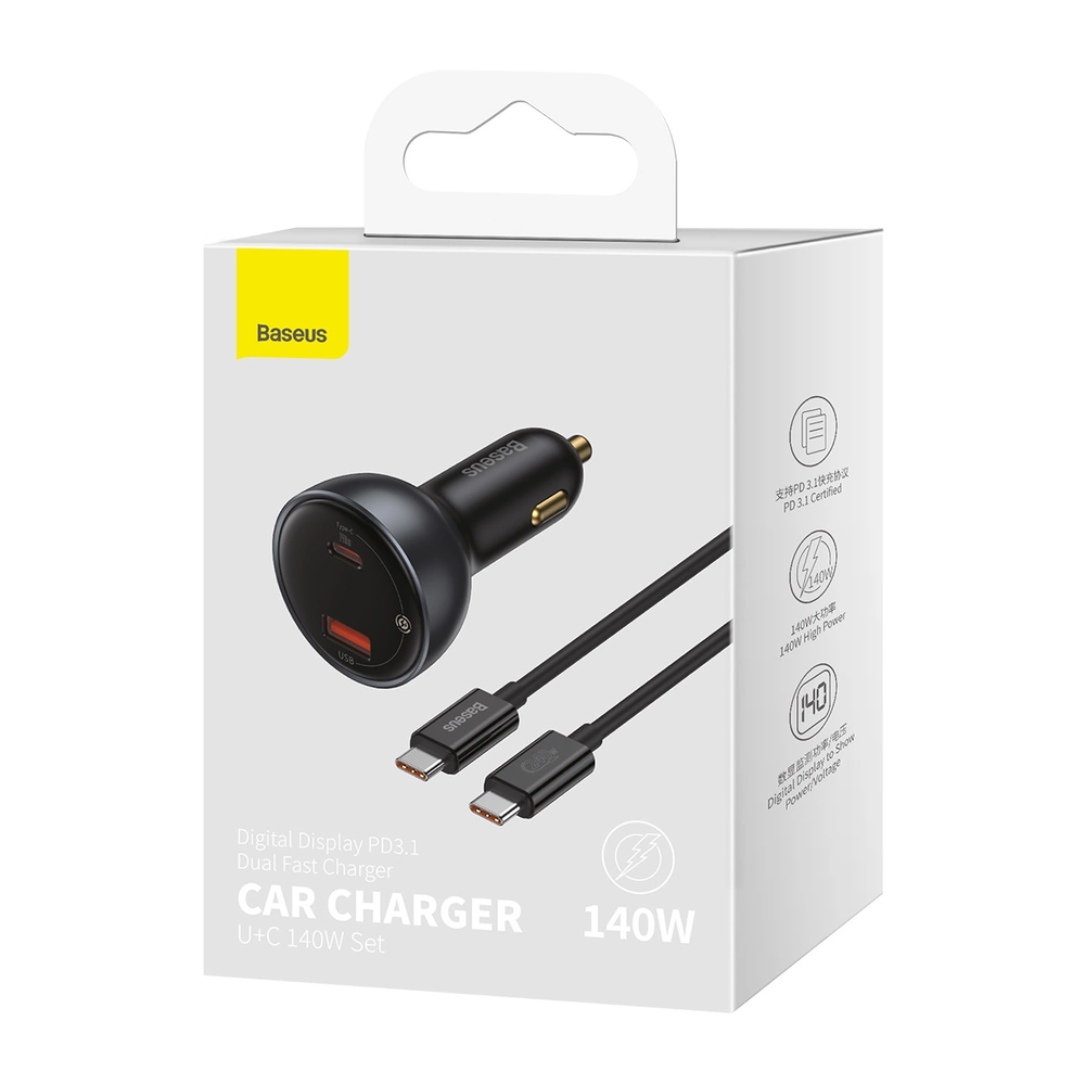 Automobilinis įkroviklis Baseus Superme USB USB-C 140W - juodas