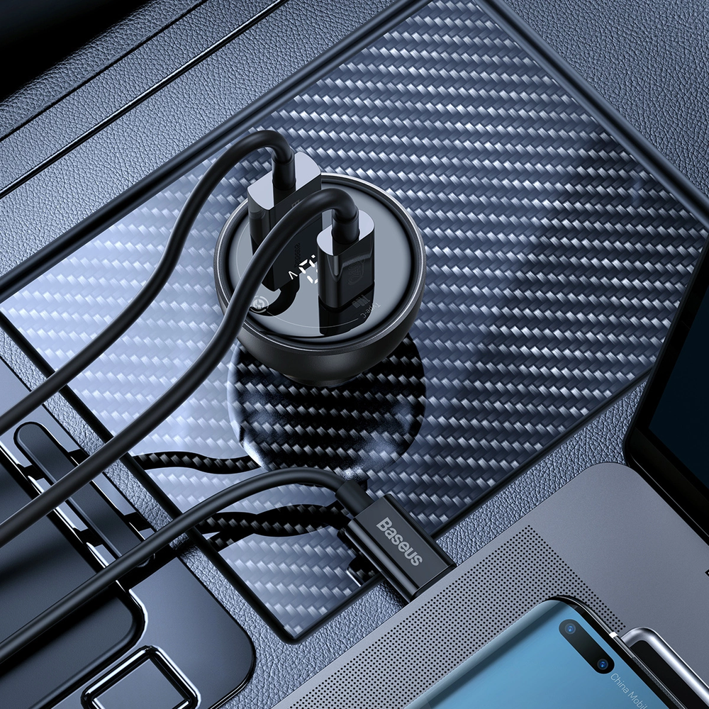 Automobilinis įkroviklis Baseus Superme USB USB-C 140W - juodas
