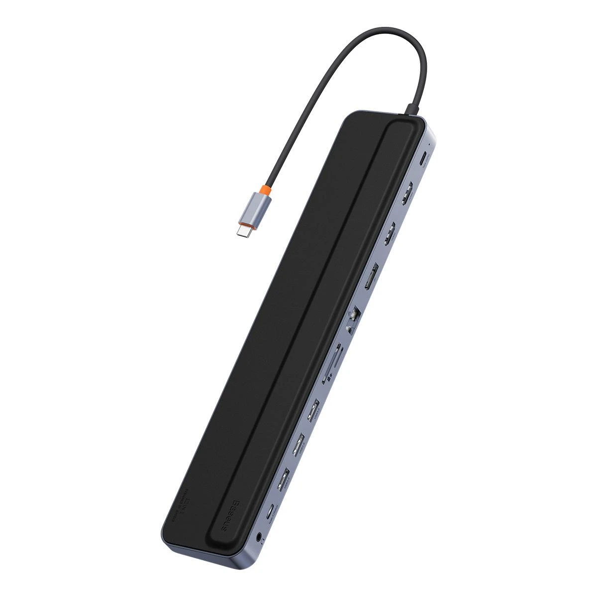 Hub 12w1 Baseus EliteJoy Gen2 serijos USB-C do 2xHDMI+ 3xUSB 3.0+ PD+ DP+ SD/TF+ RJ45+Type-C+ 3.5 mm (tamsiai pilka)