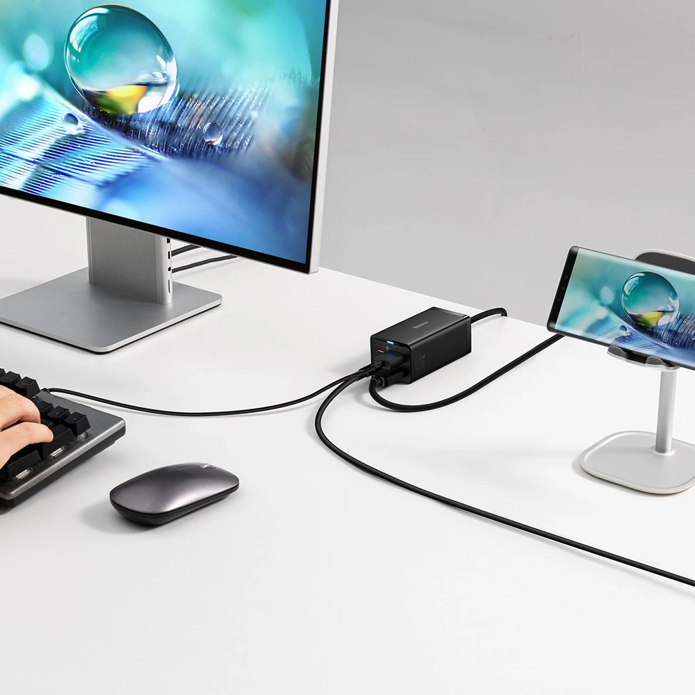 Baseus GaN5 Pro sieninis įkroviklis 2xUSB-C + USB + HDMI, 67 W (juodas)