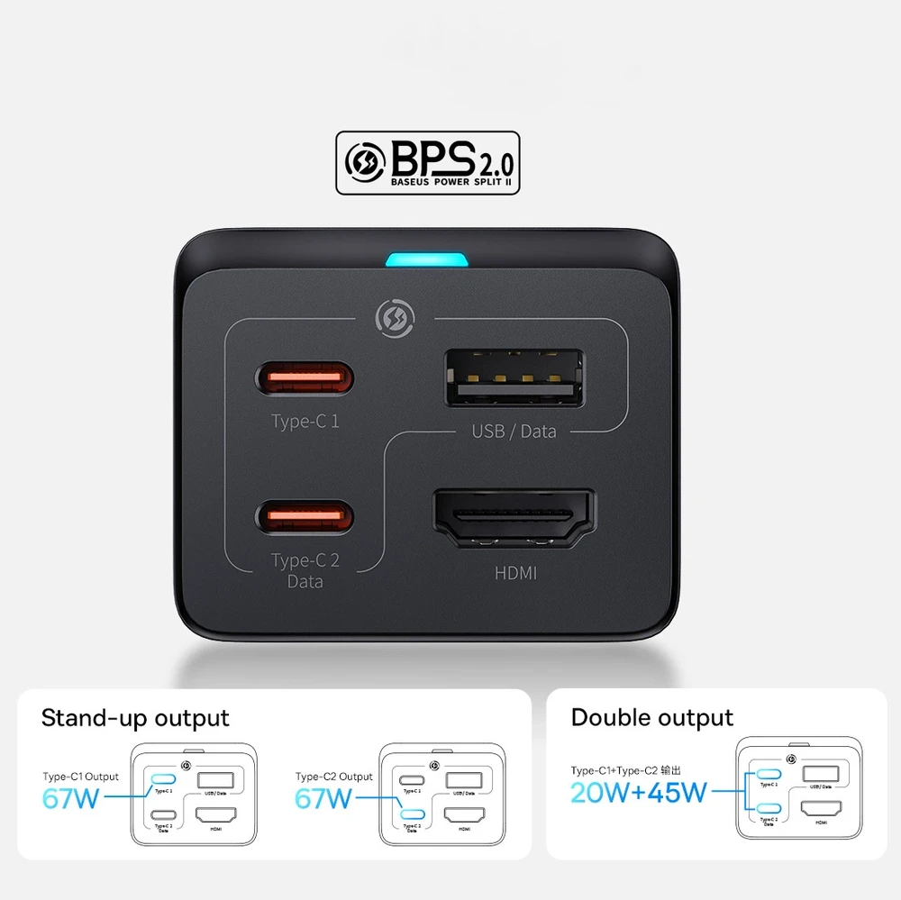 Baseus GaN5 Pro sieninis įkroviklis 2xUSB-C + USB + HDMI, 67 W (juodas)