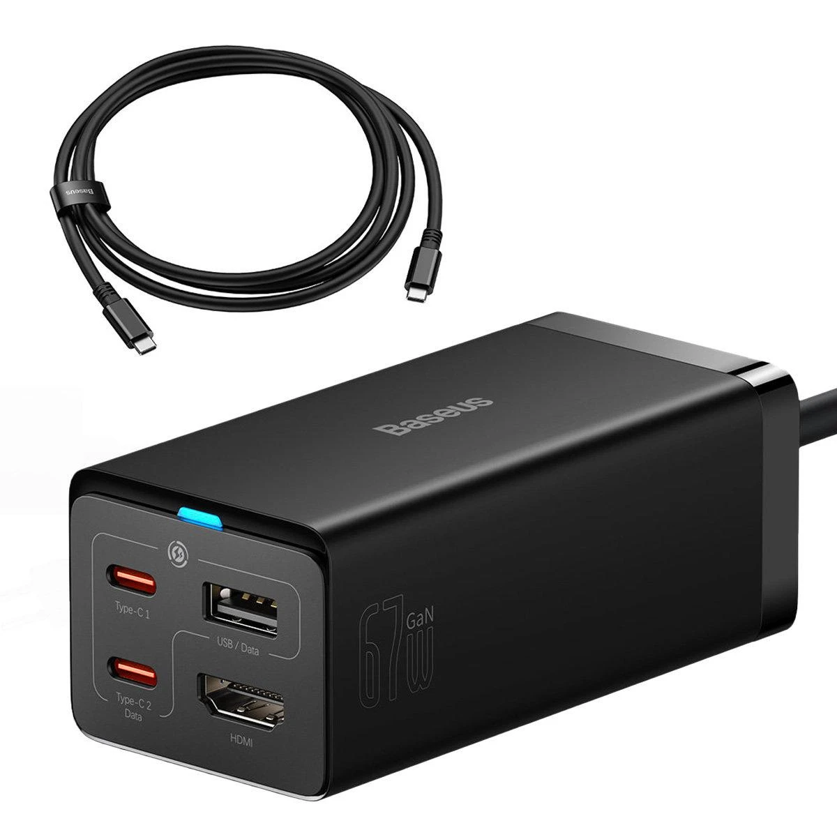 Baseus GaN5 Pro sieninis įkroviklis 2xUSB-C + USB + HDMI, 67 W (juodas)