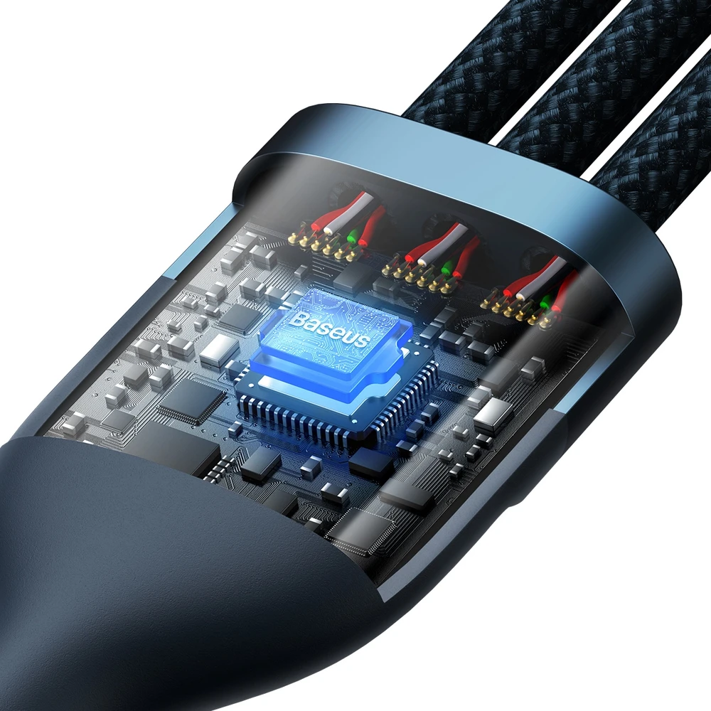 Baseus Flash 3 su 1-ben USB įkrovikliu, USB-C + Micro USB + Lightning 66 W, 1.2 m (kek)