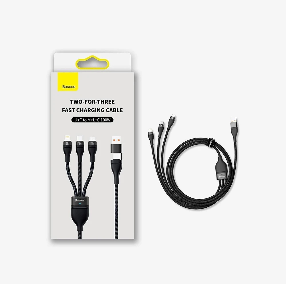 Baseus Flash Series 2 3in1 USB laidas USB-C + micro USB + Lightning 100W 1.2m – Mėlynas