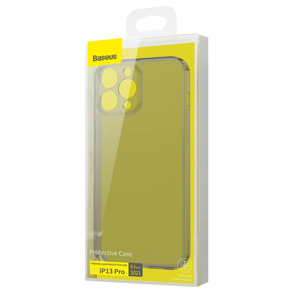 „Baseus“ matinio stiklo dėklas, skirtas „Apple iPhone 13 Pro“, kietas dėklas su gelio rėmeliu, juodos spalvos (ARWS000401)