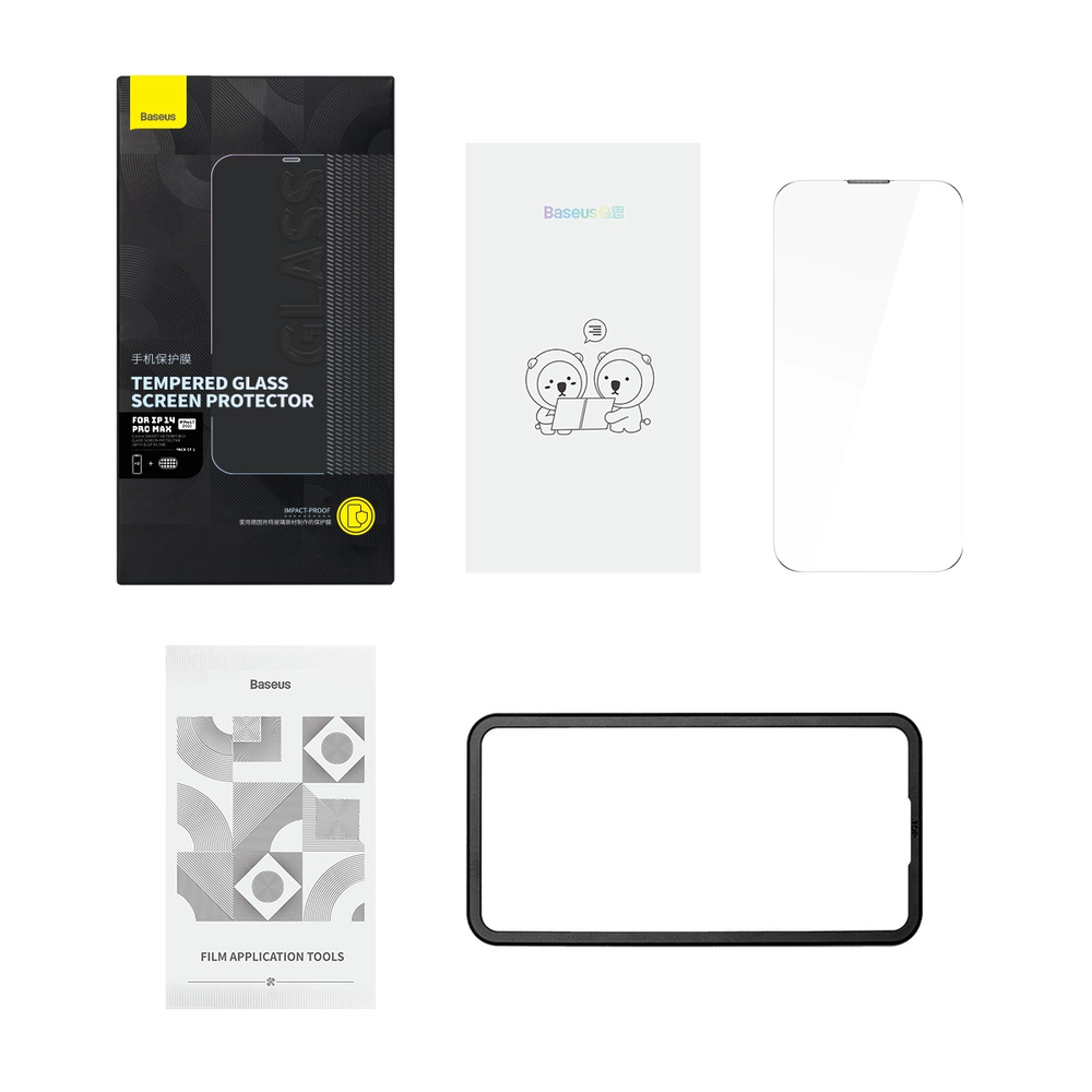 Baseus Full Screen Tempered Glass for iPhone 14 Pro Max with Speaker Cover 0.3mm + Mounting Frame - OUTLET