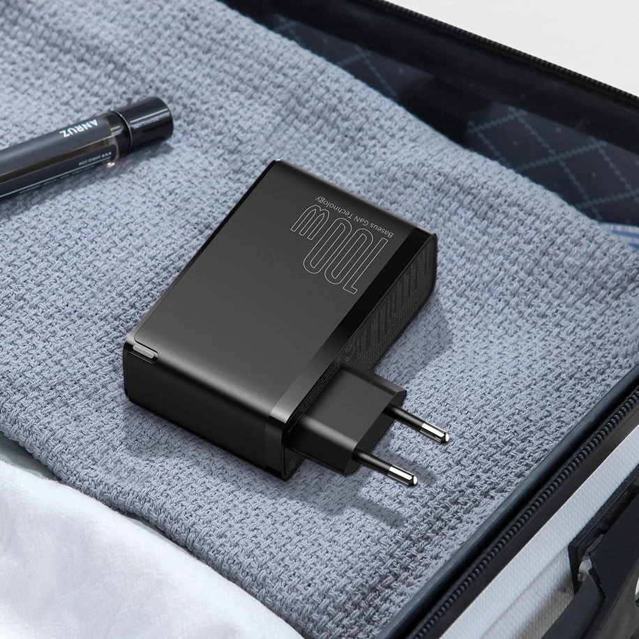 Greitas kelioninis Baseus GaN2 Pro įkroviklis 2x USB + 2x USB-C, 100W, EU (juodas)