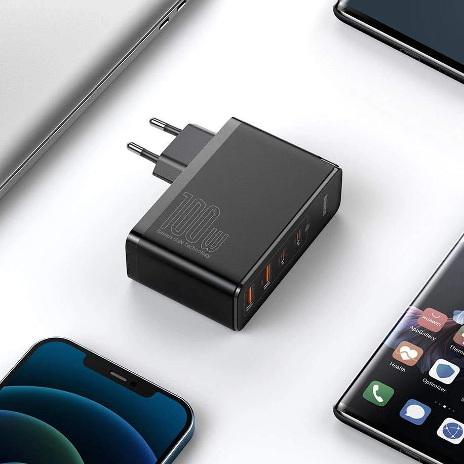 Greitas kelioninis Baseus GaN2 Pro įkroviklis 2x USB + 2x USB-C, 100W, EU (juodas)