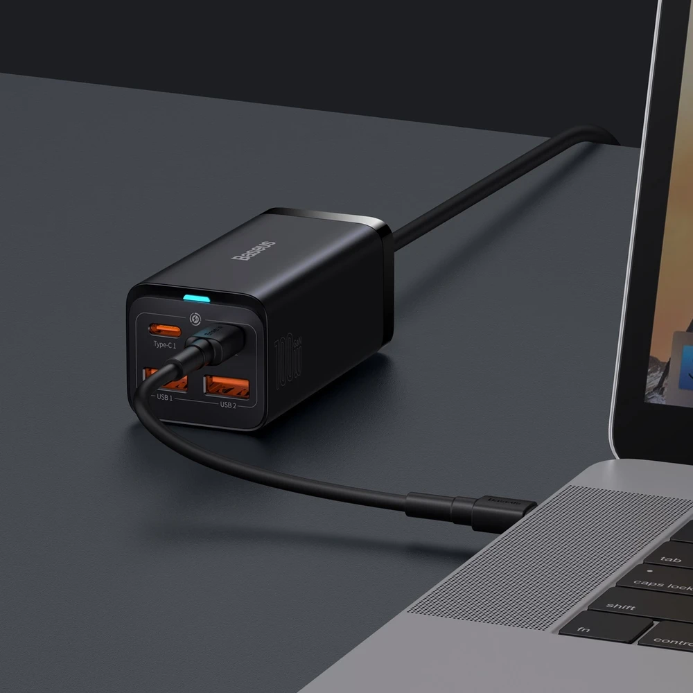 Baseus GaN3 Pro greitas universalus įkroviklis GaN 2 x C tipo USB / 2x USB 100W PD3.0, QC4.0+, AFC, juodas (CCGP000101)