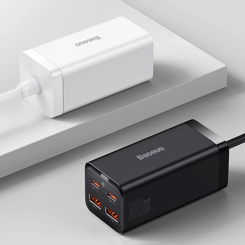 Baseus GaN3 Pro greitas universalus įkroviklis GaN 2 x C tipo USB / 2x USB 100W PD3.0, QC4.0+, AFC, juodas (CCGP000101)