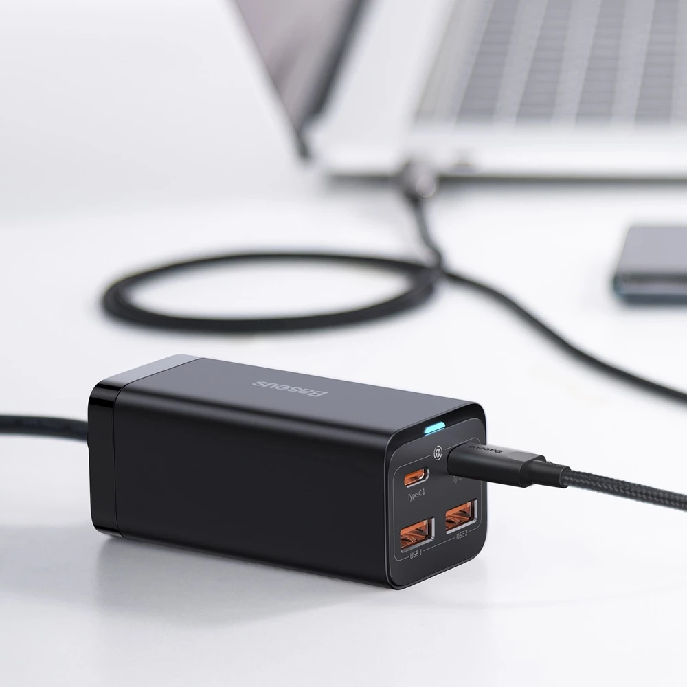 Baseus GaN3 Pro greitas universalus įkroviklis GaN 2 x C tipo USB / 2x USB 100W PD3.0, QC4.0+, AFC, juodas (CCGP000101)
