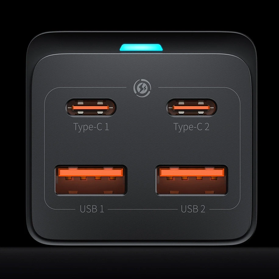 Baseus GaN3 Pro greitas universalus įkroviklis GaN 2 x C tipo USB / 2x USB 100W PD3.0, QC4.0+, AFC, juodas (CCGP000101)