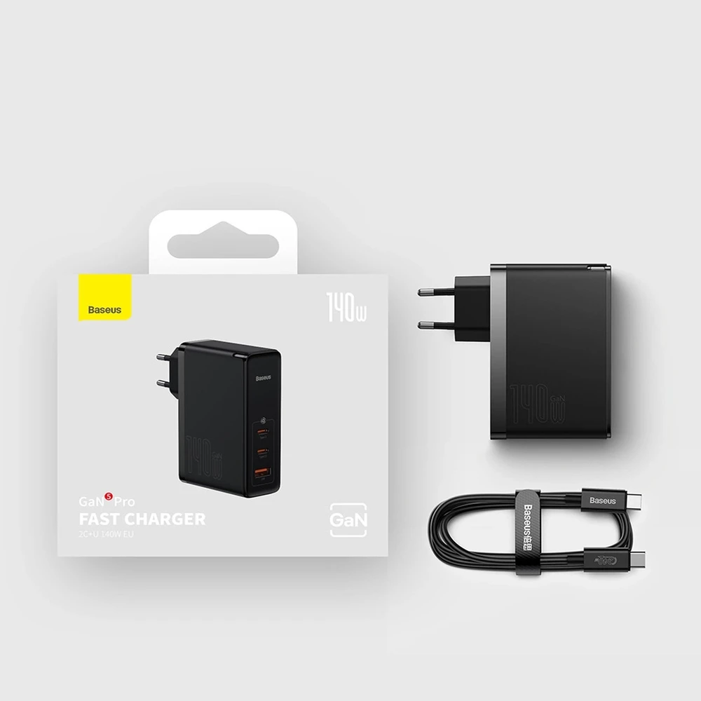 Baseus GaN5 Pro greitas įkroviklis 2C+U 140W (juodas)
