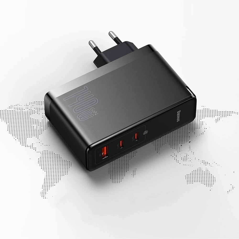 Baseus GaN5 Pro greitas įkroviklis 2C+U 140W (juodas)