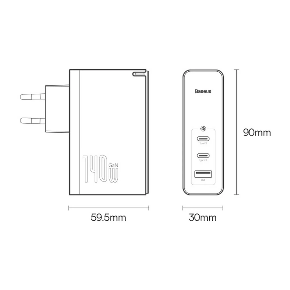 Baseus GaN5 Pro greitas įkroviklis 2C+U 140W (juodas)