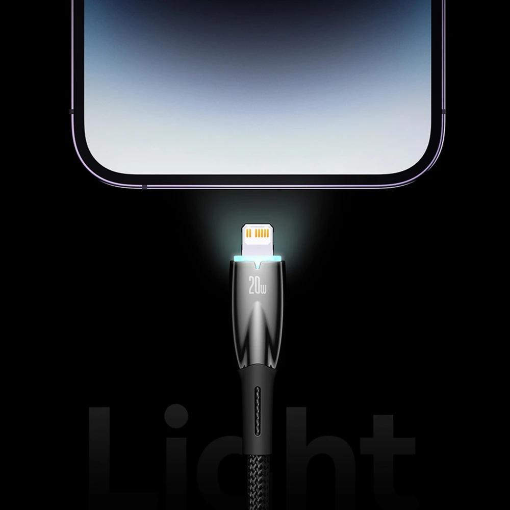 USB laidas, skirtas Lightning Baseus Glimmer Series, 2.4A, 2m (juodas)