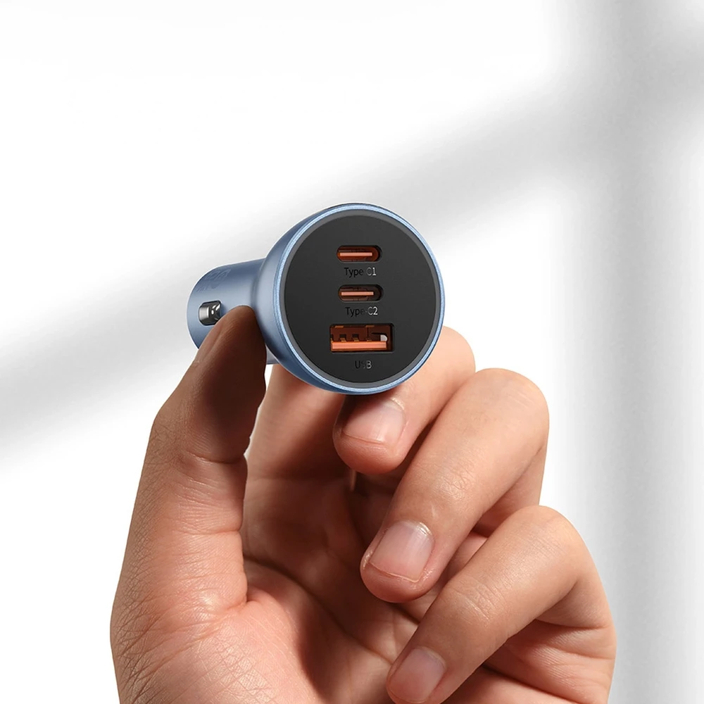 Baseus Automobilinis įkroviklis 12-24V 65W USB + 2xUSB-C QC4+ PD3.0, pilkas