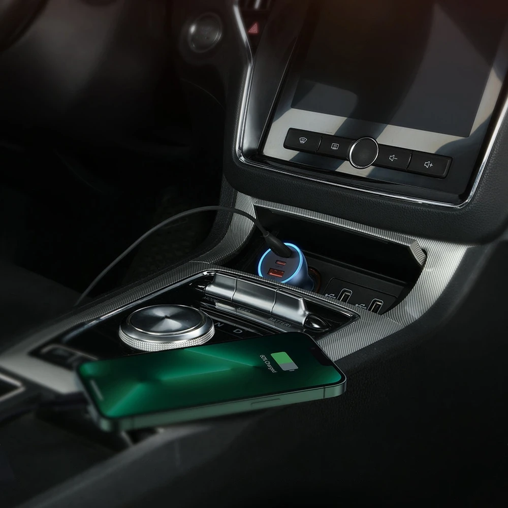 Baseus Automobilinis įkroviklis 12-24V 65W USB + 2xUSB-C QC4+ PD3.0, pilkas