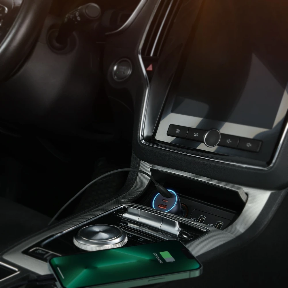 Baseus Automobilinis įkroviklis 12-24V 65W USB + 2xUSB-C QC4+ PD3.0, pilkas
