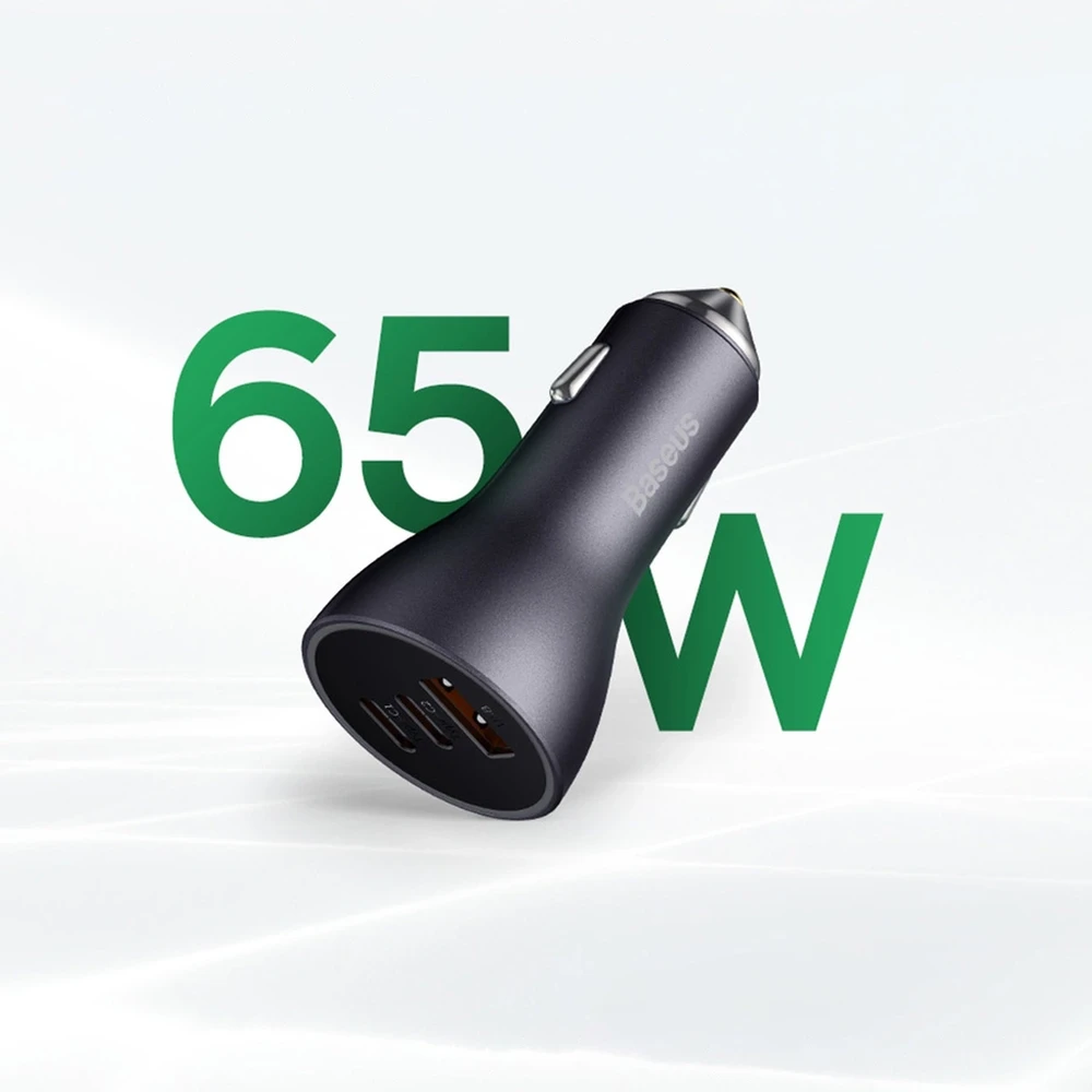 Baseus Automobilinis įkroviklis 12-24V 65W USB + 2xUSB-C QC4+ PD3.0, pilkas