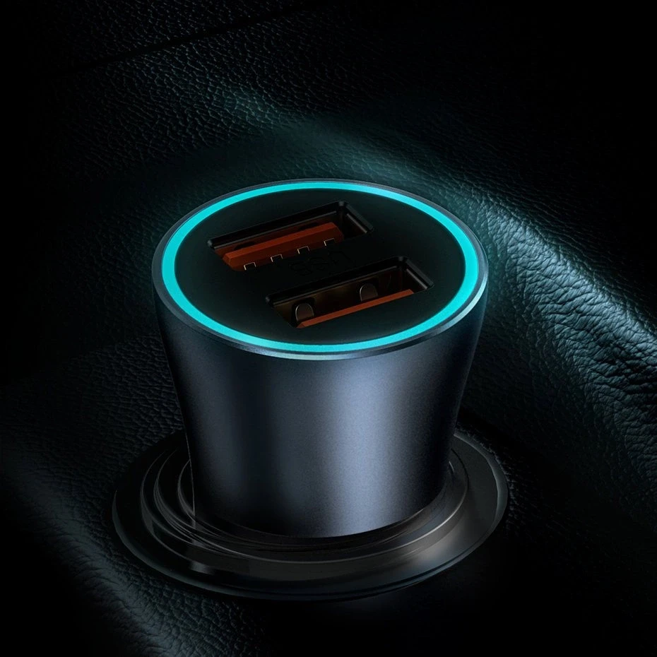 Baseus Automobilinis įkroviklis 40W 12-24V USB + USB-C QC4+ PD3.0 SCP FCP AFC, pilkas