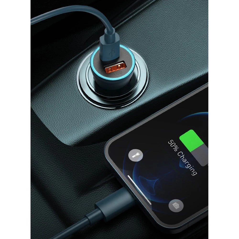 Baseus Golden Contactor Pro automobilinis įkroviklis USB + USB-C QC4.0 + PD SCP, 40W + USB-C kabelis skirtas iP 1m