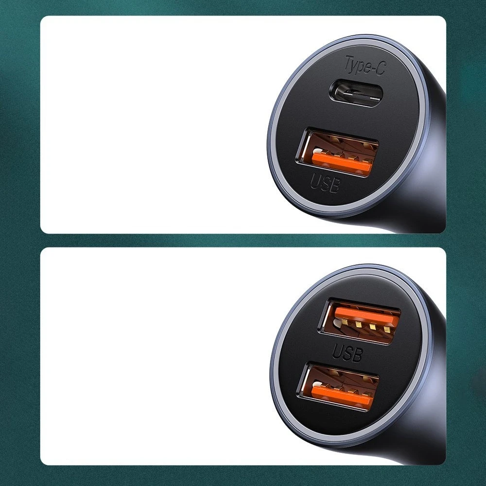 Baseus Golden Contactor Pro automobilinis įkroviklis USB + USB-C QC4.0 + PD SCP, 40W + USB-C kabelis skirtas iP 1m