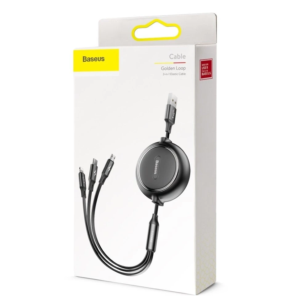 USB kabelis Baseus Golden Loop Three-in-One Micro+Lightning+Type-C 3.5A 1.2m juodas CAMLT-JH01