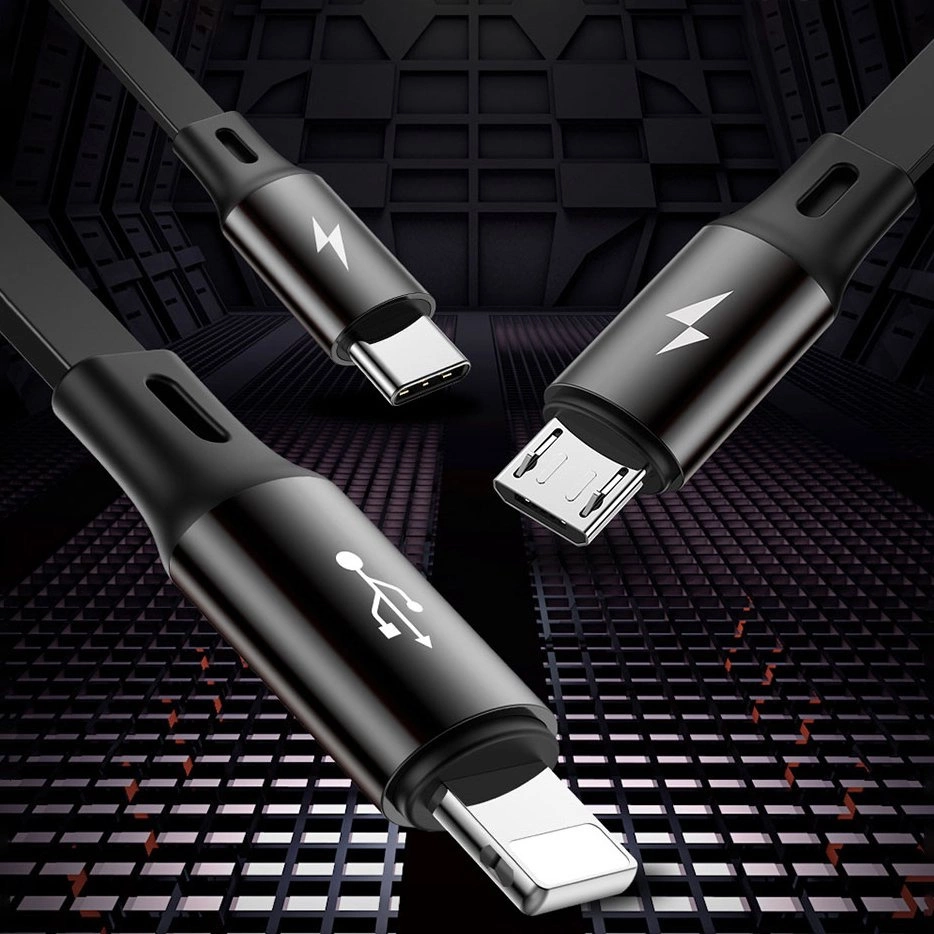 Baseus Golden Loop 3in1 extendable cable USB - micro USB / Lightning / USB-C 3.5A 35cm - 120cm juodas (CAMLT-JH01) - OUTLET (Atnaujinta)