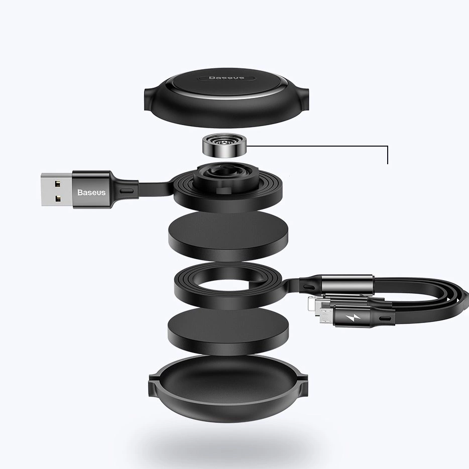 Baseus Golden Loop 3in1 extendable cable USB - micro USB / Lightning / USB-C 3.5A 35cm - 120cm juodas (CAMLT-JH01) - OUTLET (Atnaujinta)