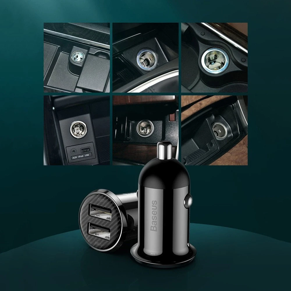 Automobilinis įkroviklis Baseus Grain Pro 2x USB 4.8A - Baltas