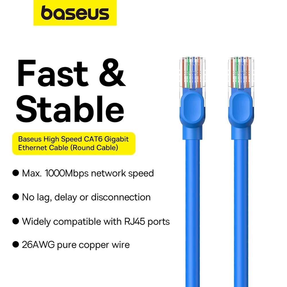 Apvalus kabelis Baseus Ethernet RJ45, Cat.6, 5m (mėlynas)