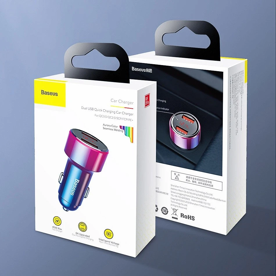 Dėklas Baseus Magic USB + USB-C QC 4.0 PD 45W automobilinis įkroviklis - juodas