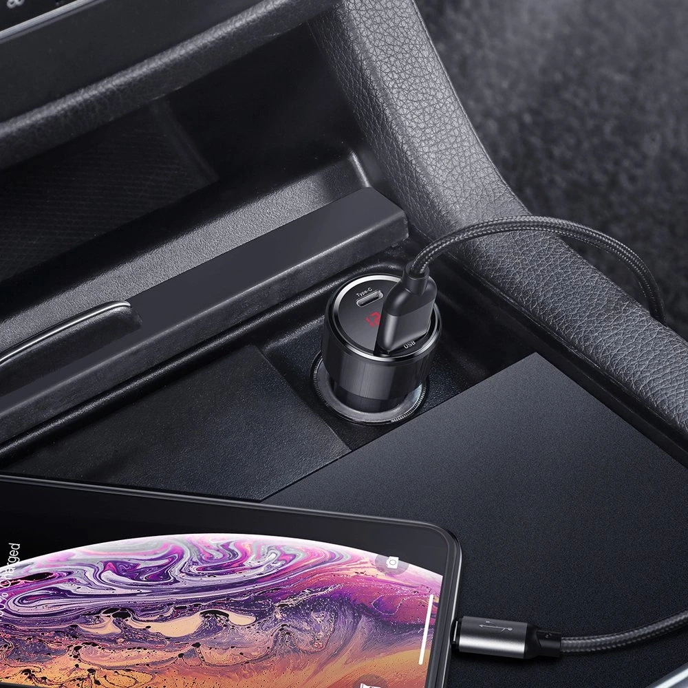 Dėklas Baseus Magic USB + USB-C QC 4.0 PD 45W automobilinis įkroviklis - juodas