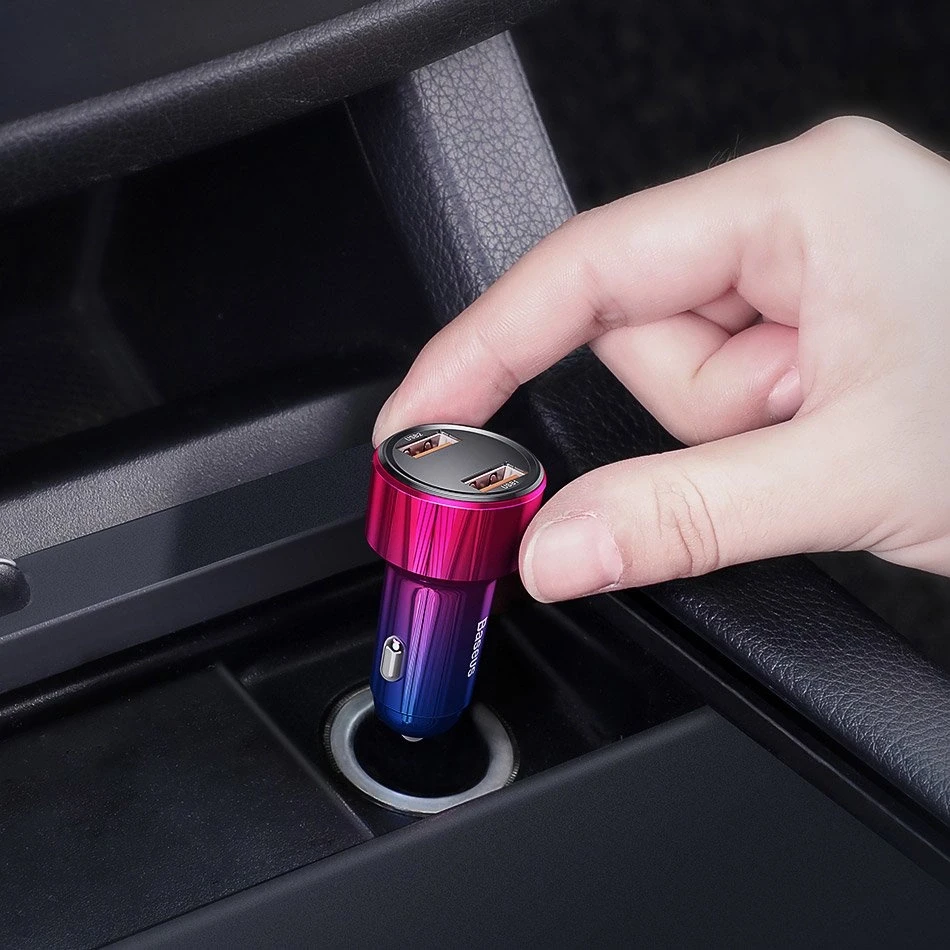 Dėklas Baseus Magic USB + USB-C QC 4.0 PD 45W automobilinis įkroviklis - juodas