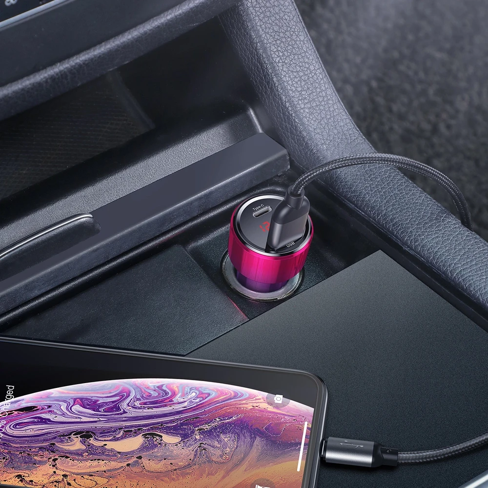 Dėklas Baseus Magic automobilinis įkroviklis USB + USB-C QC 4.0 PD 45W - Raudonas / Mėlynas