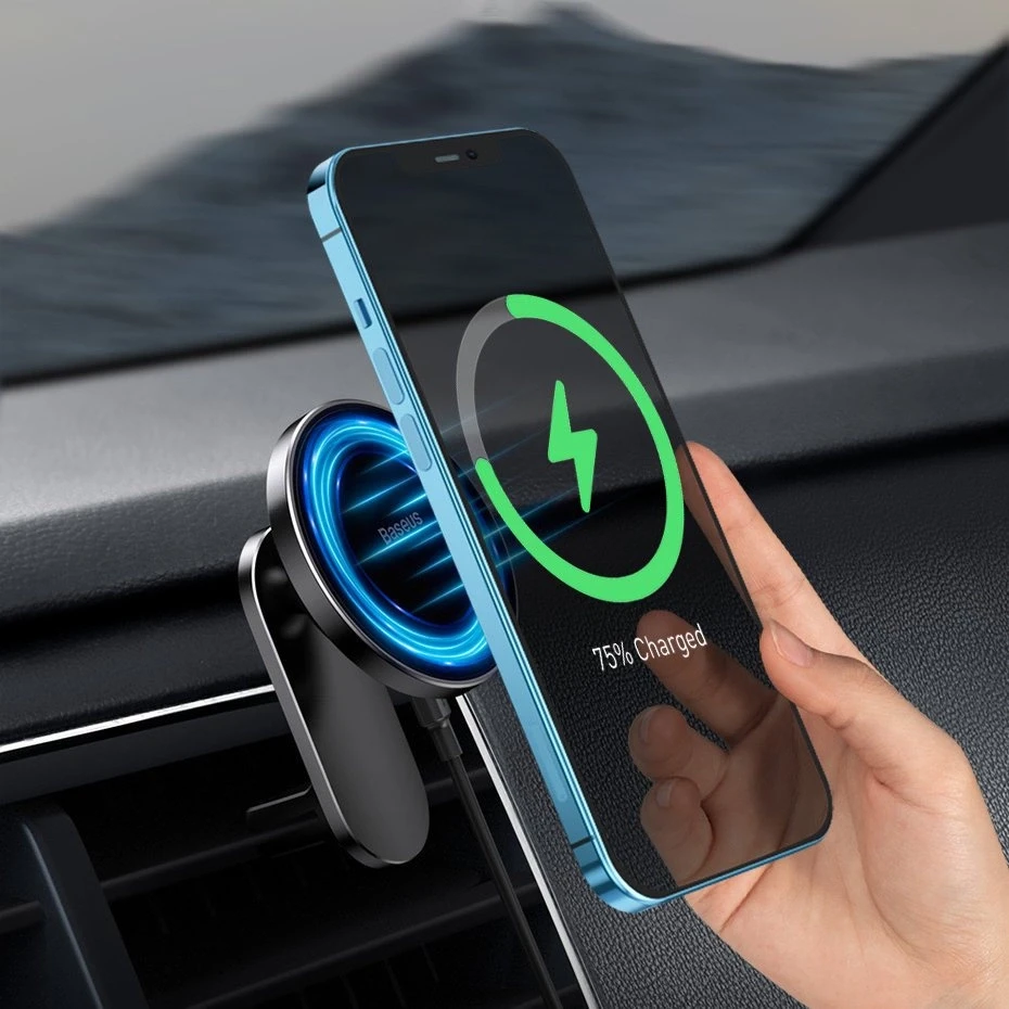Baseus Automobilinis magnetinis laikiklis iPhone telefonams su belaidžiu įkrovimu 15W