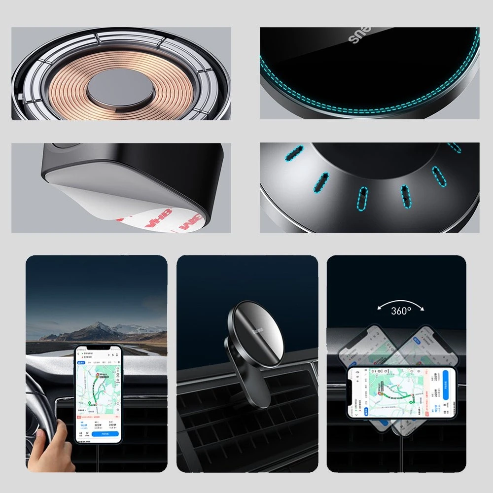 Baseus Automobilinis magnetinis laikiklis iPhone telefonams su belaidžiu įkrovimu 15W