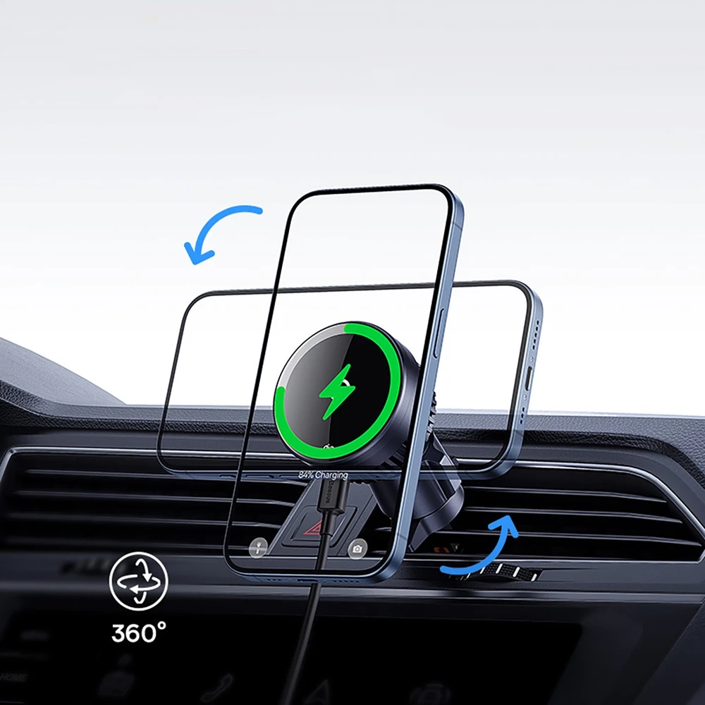 Automobilinis laikiklis su indukciniu įkrovikliu Baseus MagPro 15W Qi2.0 (juodas)
