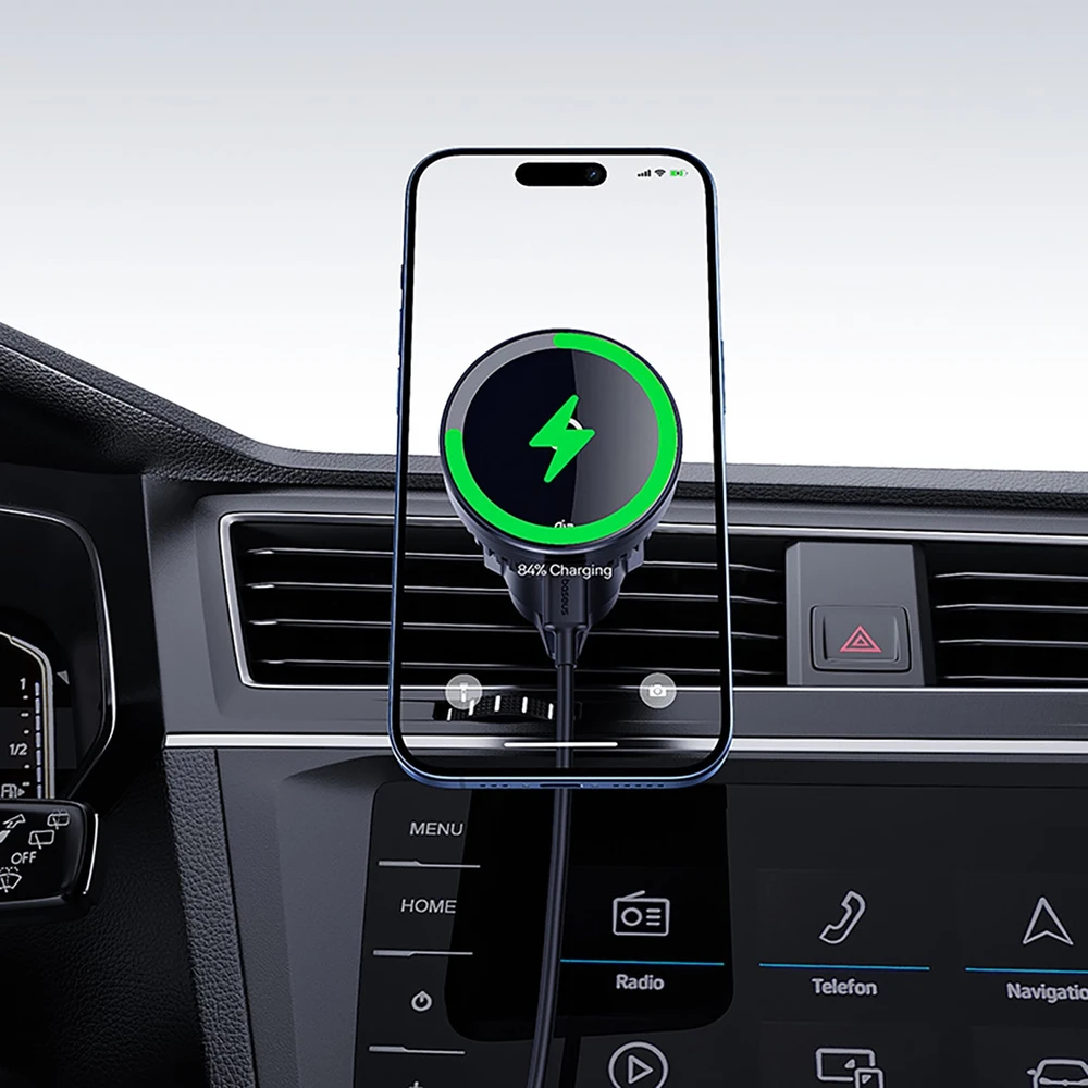 Automobilinis laikiklis su indukciniu įkrovikliu Baseus MagPro 15W Qi2.0 (juodas)