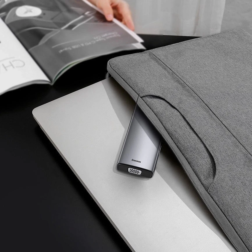 Šakotuvas 11in1 Baseus Metal Gleam Series USB-C į 3x USB 3.0 + 2x HDMI + USB-C PD + Ethernet RJ45 + Micro SD/SD + VGA + AUX