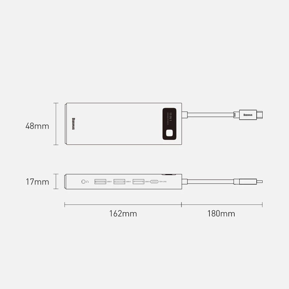 Šakotuvas 11in1 Baseus Metal Gleam Series USB-C į 3x USB 3.0 + 2x HDMI + USB-C PD + Ethernet RJ45 + Micro SD/SD + VGA + AUX