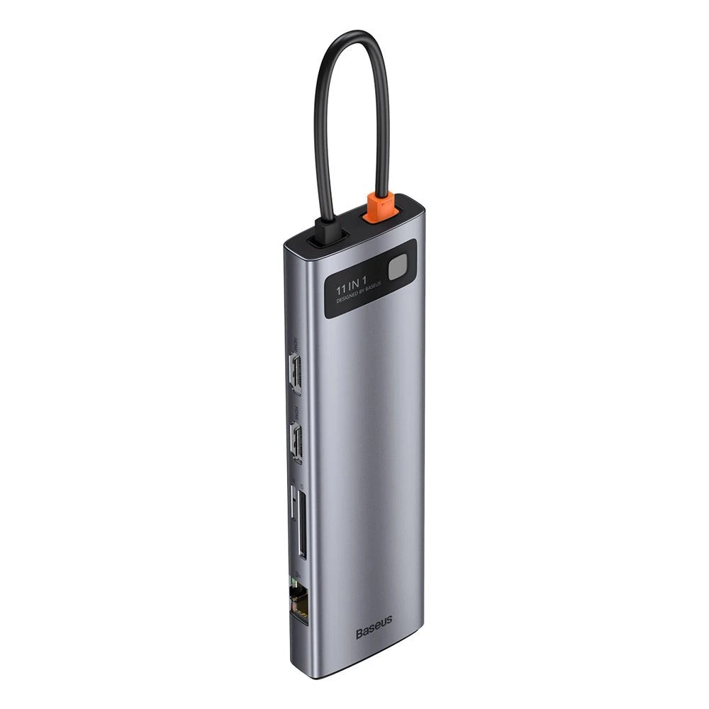 Šakotuvas 11in1 Baseus Metal Gleam Series USB-C į 3x USB 3.0 + 2x HDMI + USB-C PD + Ethernet RJ45 + Micro SD/SD + VGA + AUX