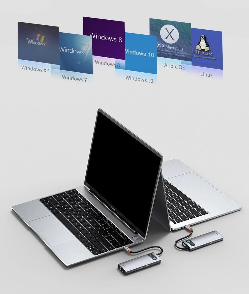 Baseus Metal Gleam serijos 6in1 šakotuvas USB-C - 3x USB 3.0 HDMI USB-C PD Ethernet RJ45