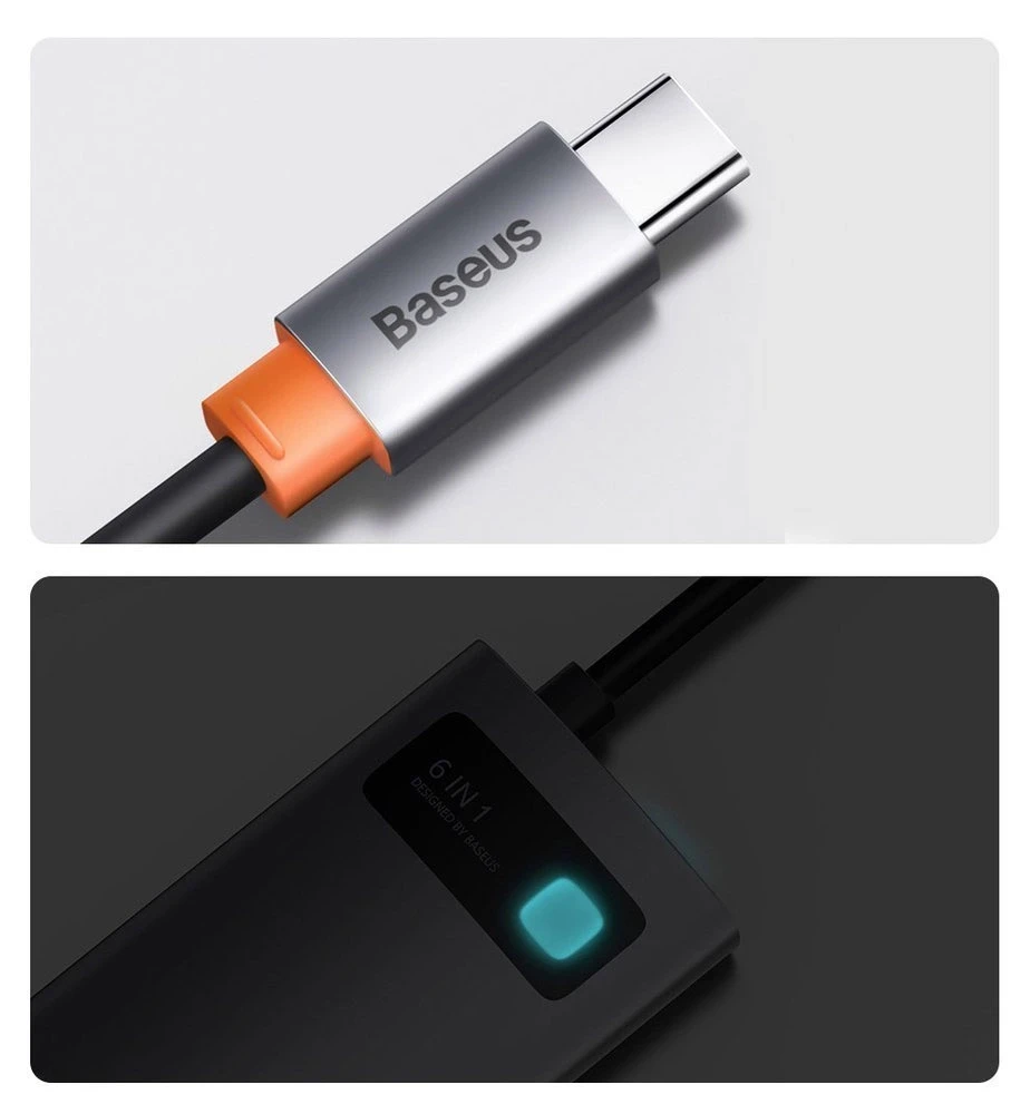 Baseus Metal Gleam serijos 6in1 šakotuvas USB-C - 3x USB 3.0 HDMI USB-C PD Ethernet RJ45