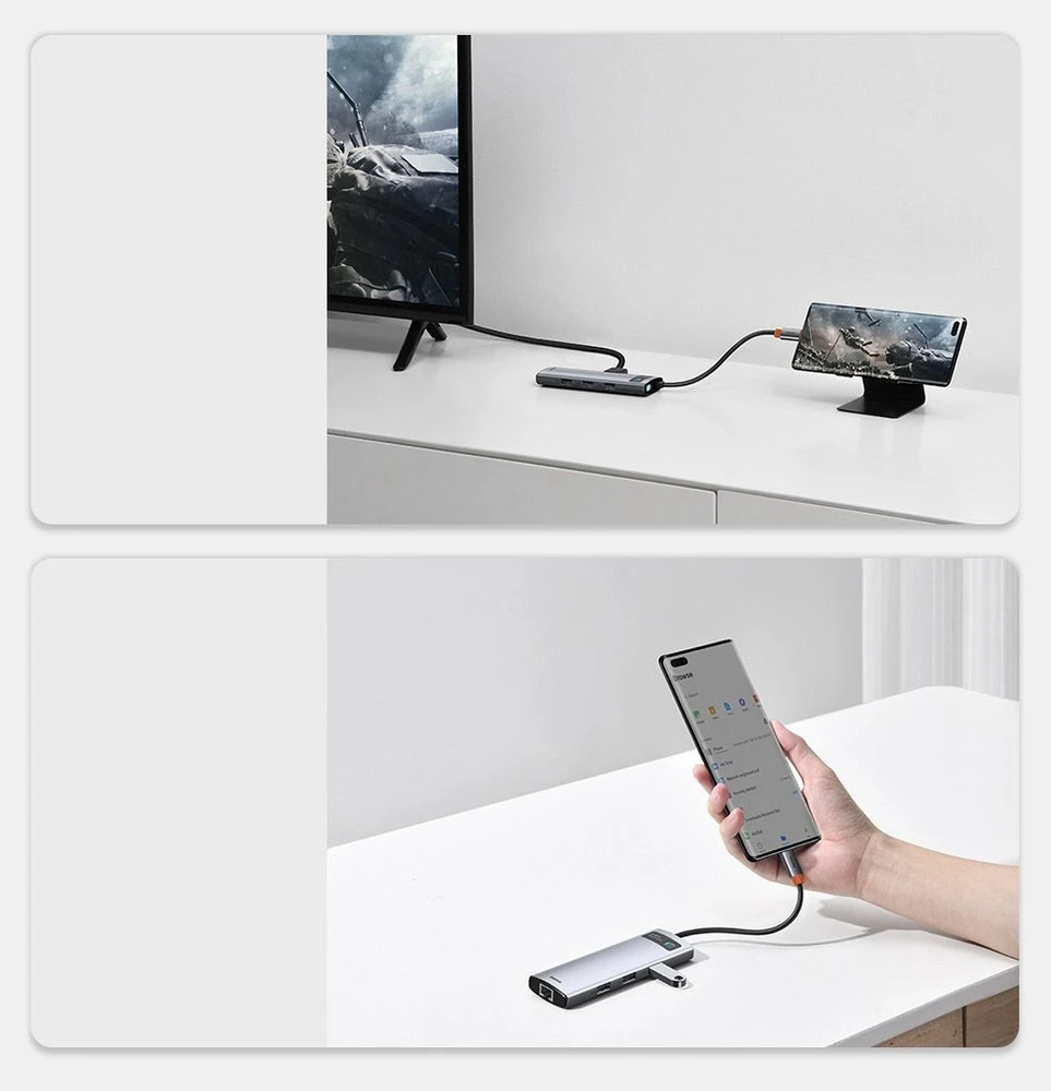 Baseus Metal Gleam serijos 6in1 šakotuvas USB-C - 3x USB 3.0 HDMI USB-C PD Ethernet RJ45