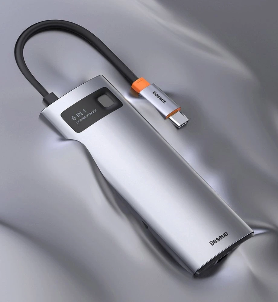Baseus Metal Gleam serijos 6in1 šakotuvas USB-C - 3x USB 3.0 HDMI USB-C PD Ethernet RJ45